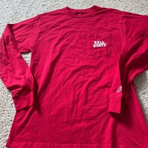 Ball State University, long sleeve red T-shirt large league